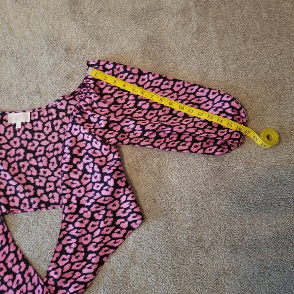 ASOS Club L London Tie Open Front Pink Leopard Crop Top, Size 10 - Picture 8 of 12
